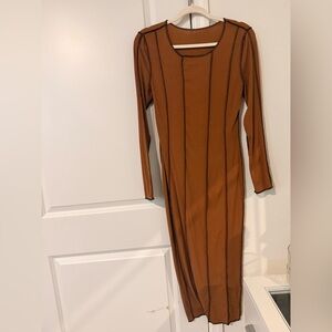 Elegant Brown Long Sleeve Dress